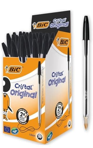 Image of BIC Cristal Original Smudge Free Ballpoint Pens, Ideal for School, Black, Medium Point (1.0mm), Pack of 50