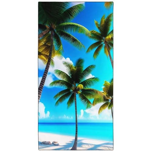 Image of YISUMEI Blue Sea Coconut Tree Beach Towels for Adults Extra Large 180x90cm, Microfibre Quick Dry Towel for Travel Swimming Camping Sports