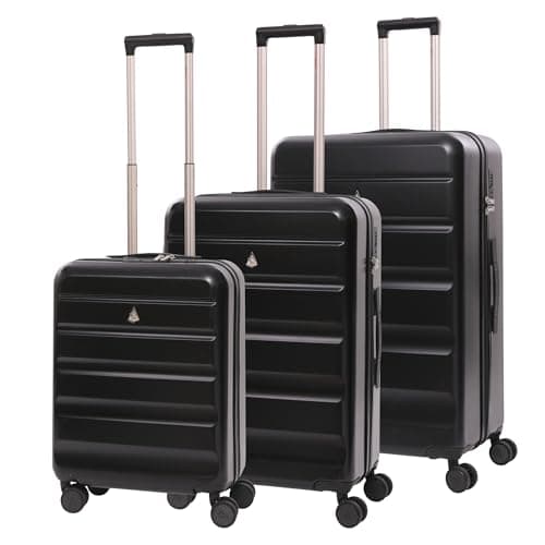 Image of Aerolite Lightweight ABS Hard Shell 4 Wheel Spinner 3 Piece Travel Luggage Suitcase Set, Cabin + Medium + Large (Black)