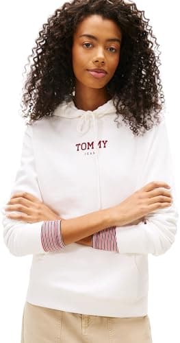 Image of Tommy Jeans Women's Tjw Reg Ess Logo 2 Hoodie Ext Dw0Dw21921 Pullover, White (Ecru), M