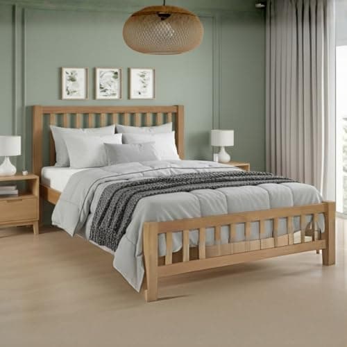 Image of Reinforced Beds BANHAM BED – Solid Wooden Bed Frame, Heavy Duty Rubberwood, Shaker Style Design, 28mm Thick Slats (Oak, Small Double)