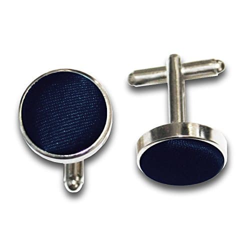 Image of DQT Mens Plain Satin Fabric Inlay Cufflinks - Wedding, Business & Formal Shirt Accessories - Navy Blue