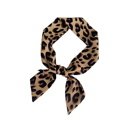 Image of Cuixia Neck Scarf for Women, Brown Leopard Print Scarf, Silk Animal Print Neck Scarf, Leopard Print Gifts Accessories Headband for Gifts Travel Vacation Sports, Outfits Wear