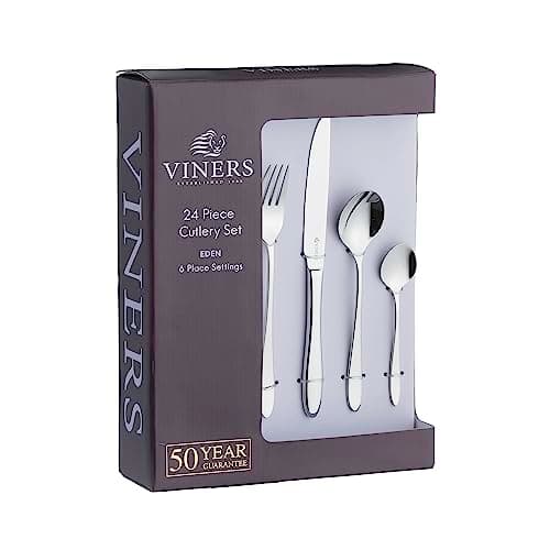 Image of Viners Eden 24 Piece Premium Cutlery Set |18/10 Stainless Steel | Serves 6 | Teardrop Design, Forged Knives | Dishwasher Safe
