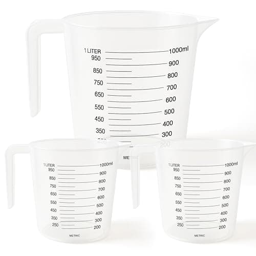 Image of SOL 3pk Plastic Measuring Jugs 1 Litre Capacity Clear Measurement Markings Durable Lightweight Liquid Measuring Cups for Cooking Baking Mixing Kitchen Preparation Stackable Easy Clean Pouring Spout