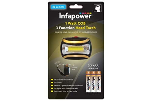 Image of InfaPower 1 Watt COB Head Torch inc 3X AAA Batteries, Black