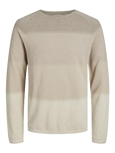Image of JACK & JONES Mens Jjehill Crew Neck Noos Knitted Jumper, Beige, L UK