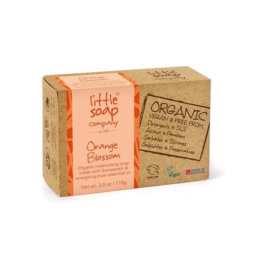 Image of Little Soap Company Organic Range - Orange Blossom Soap Bar (110g) | Vegan, Natural, Cruelty Free, Eco Friendly Face, Body & Hand Soap | Sweet Orange, Rose & Neroli Essential Oils | No SLS or Parabens