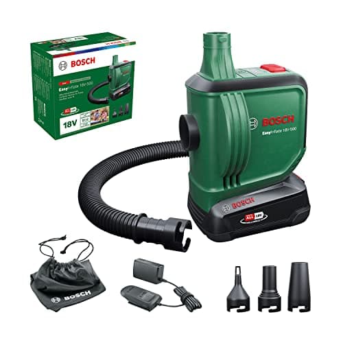 Image of Bosch Home and Garden Bosch Battery Powered Air Pump / Air Pump EasyInflate 18V-500 Inflatable Mat (1 x 2.0Ah Battery; 18V System; Inflating or Deflating Beds, Pools or Inflatable Toys; in Box)