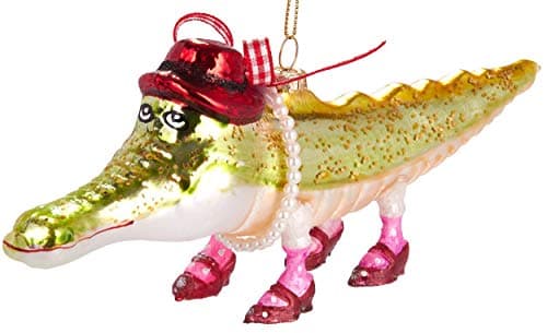 Image of BRUBAKER Funny Crocodile with Hat and Shoes - Handpainted Glass Christmas Bauble - Mouth-Blown Christmas Tree Decoration Figures Decoration Pendant Tree Ball - 7.9 inches (20 cm)