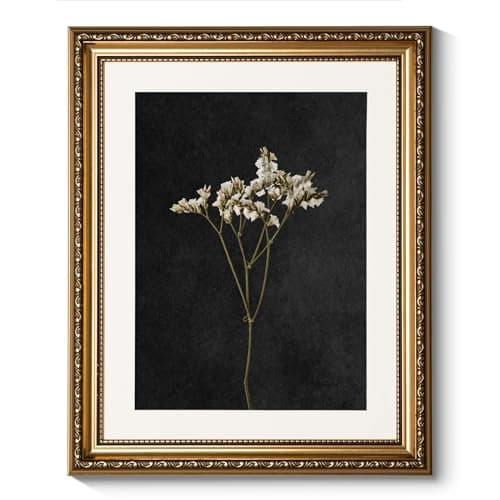 Image of ARPEOTCY Vintage Gold Framed Wall Art, Retro Dark Dried Wildflower Paintings, Canvas Prints Artwork with Antique Frame, Victorian Wall Picture Decor for Room Gallery Living Room, 13x16 inch