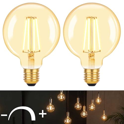 Image of DSLebeen Dimmable E27 LED Vintage Light Bulbs 6W 600lm, G95 Edison Screw GLS Large Bulbs Decorative Filament Bulbs Amber Globe Glass Warm White Lighting 2700K 2-Pack