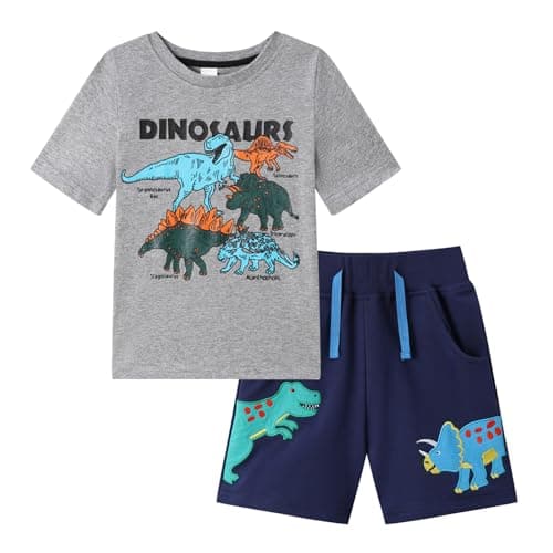 Image of Smazero Boys Shorts and T-Shirt Sets Kids Cotton Dinosaur Summer Short Outfits Crew Neck Tee Tops Children Clothing 2-3 Years