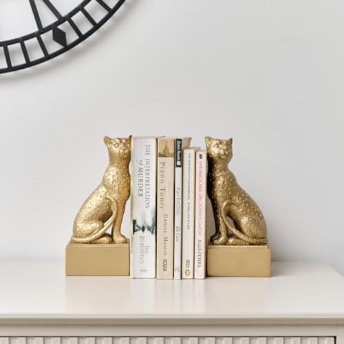 Image of Melody Maison Gold Sitting Leopard Bookends - 20cm
