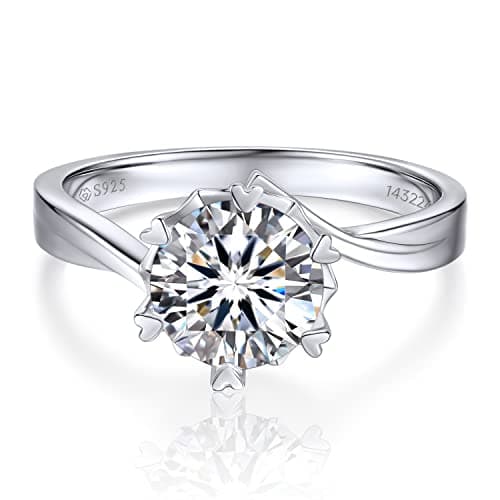 Image of MomentWish Moissanite Rings, 1Ct Wedding Rings for Her, D Color VVS1 Lab Created Diamond Rings Women Engagement Solitaire Rings Size-Q