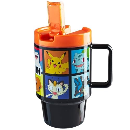 Image of Get Trend Pokemon Kids Water Bottle Straw & Handle 500ml/17oz, BPA Free Tumbler, Pikachu Plastic Reusable Travel Cup for Cold Drinks, School Sports (Black Pokemon)