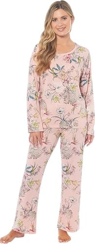 Image of KATE MORGAN Ladies lightweight cosy pyjamas loungewear sets pjs | Nightwear Sleepwear for women (UK, Alpha, L, Regular, Regular, Pink Floral)