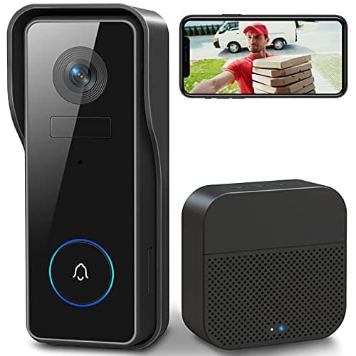 Image of XTU Wireless WiFi Video Doorbell Camera with Chime, 2K HD Smart Video Doorbell with Camera Battery Operated PIR Motion Detection Night Vision 2-Way Audio Support SD Card & Cloud Storage