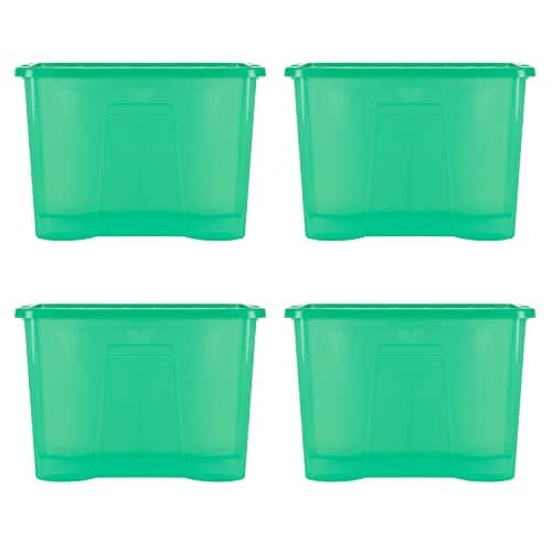 Image of Wham Crystal 4 x 80L Stackable Plastic Storage Boxes with Lids | Ideal for Home, Office, Toys & More | Large Boxes | Made in UK - Leprechaun Green