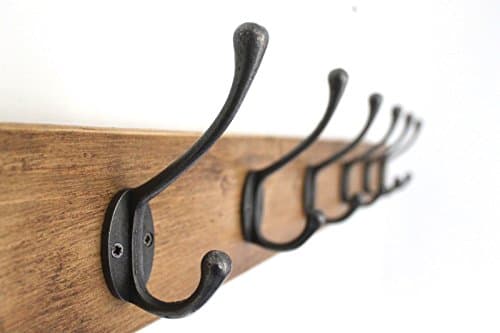 Image of Antique Wooden Coat Rack Vintage Reclaimed Handmade Cast Iron Hook 7 Hooks (80cms)