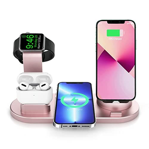 Image of Charging Station, 3 in 1 Wireless Charging Station for Multiple Devices, Phone and Watch Charger Stand Multi Charger Station for Iphone, iWatch, Airpod, for Samsung Phone, Rose Gold