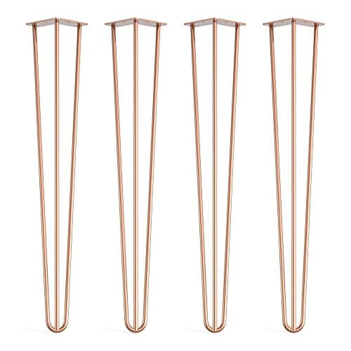 Image of 4 x Hairpin Legs with Floor Protector Feet & Screws - 71cm 3 Rod / 10mm, Rose Gold Copper
