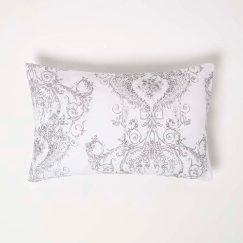 Image of HOMESCAPES Luxury Toile Cushion Grey & White French Damask Style Prefilled Cushion With Zip & Microfibre Insert, 50 x 30 cm