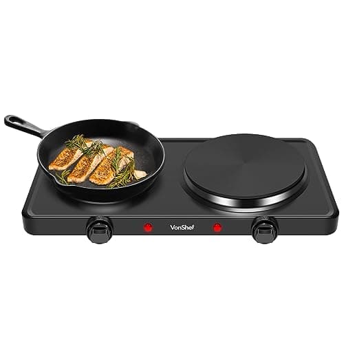 Image of VonShef Electric Hob - Portable Electric Hot Plate Double with Dual Temperature Controls, 2500W, 2 Ring Table Top Stove for Cooking, Warming, Boiling, Frying, For Home & Caravan – Black