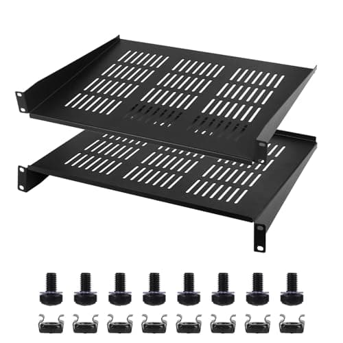 Image of Moocci 19" 1U Server Rack Shelf 2 Pack - Universal Vented Network Rack Mount Shelf for Server Rack & Cabinet - Rackmount Shelf Rack Shelves Cantilever Tray for Small Light Device Equipment