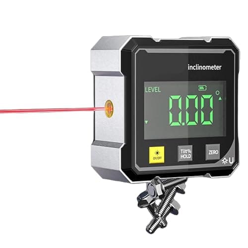 Image of Digital Laser Level and Angle Finder | 4-Side Magnetic Digital Angle Gauge with Laser | Precision Inclinometer & Protractor Tool for Woodworking, Construction & DIY