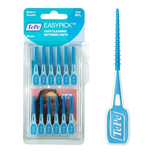 Image of TePe EasyPick Toothpicks, Blue, ISO M-L, 60pcs, Dental Plaque Removal Tool, efficient and Easy Cleaning Between The Teeth, toothpicks for Small Gaps