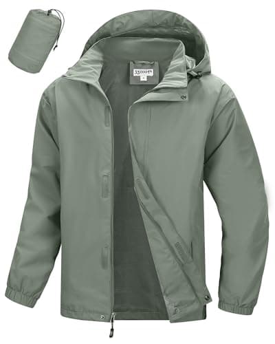 Image of 33,000ft Men's Outdoor Waterproof Jackets Lightweight Breathable Raincoat Hooded Windbreaker Rain Jacket for Hiking Cycling Safari Green 2XL
