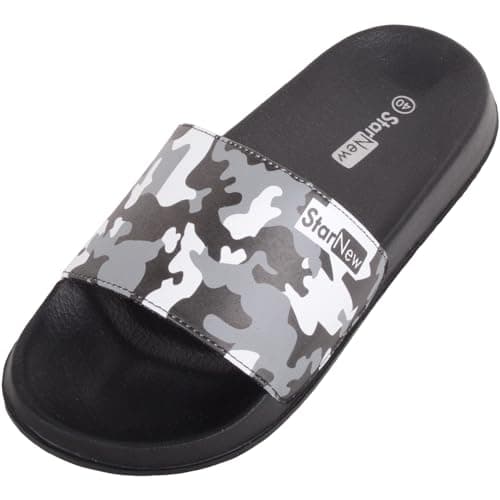 Image of ABSOLUTE FOOTWEAR Mens Easy Slip On Camouflage Holiday Summer Pool Sliders - Black - UK 11 / EU 45