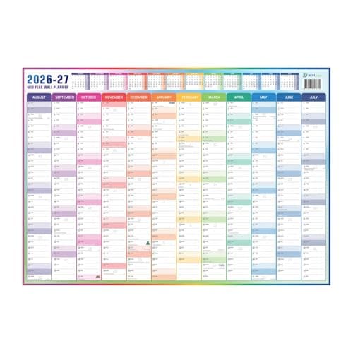 Image of DITI Days Academic Mid-Year Wall Planner 2026-2027 | Aug 2026 - Jul 2027 | A2 (59 x 42 cm) | Vertical Layout | Dry-Wipe Gloss Laminated | UK & Ireland Bank Holidays | 170 GSM | Home, Office & School