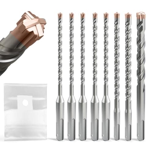 Image of SDS Plus Masonry Drill Bit Set 8PCS (4-12mm × 160mm) with Titanium-coated, Professional Tungsten Carbide Cross Tip, Long SDS Hammer Drill Bits for Wall, Stone, Concrete, Brick.