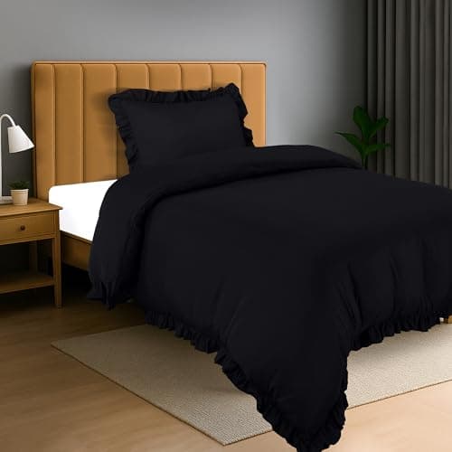 Image of Utopia Bedding Ruffle Duvet Cover - Single Duvet Cover Set with Pillowcase - Soft Microfibre Polyester Ruffle Bedding (Black)