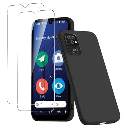 Image of CONAPIKA Case for Doro 8200 4G with 2 Pack Tempered Glass Screen Protector, Soft Touch Flexible TPU Ultra-Thin Shockproof Bumper Anti-Scratch Rugged Matte Silicone Protective Phone Cover, Black