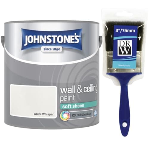 Image of White Whisper Johnstone’s Wall & Ceiling Soft Sheen Paint 2.5L + 3" Brush – Subtle Sheen Finish, Durable & Washable, Quick Dry, Low Odour Interior Paint for Walls & Ceilings