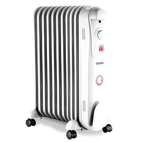 Image of Schallen 2500W 11 Fins White Portable Electric Slim Oil Filled Radiator Heater with Timer and Adjustable Temperature Thermostat, Modern Fast Home Heating (Whitek, 2500W)