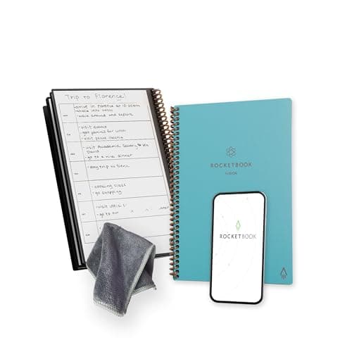 Image of Rocketbook Fusion Reusable Undated Productivity Planner, Executive Size 15 cm x 22.4 cm, Teal - Goals, Monthly and Weekly Calendar, Daily To-Do List, Lined and Dotted Notes Pages