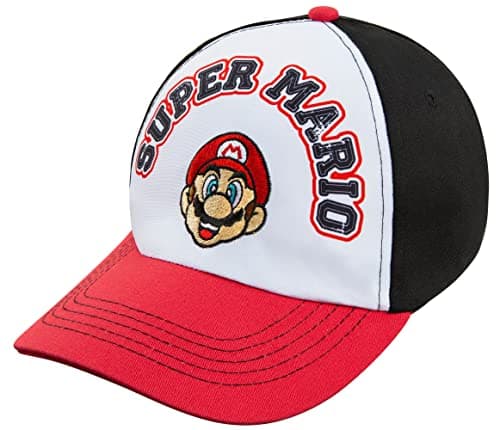 Image of Nintendo Super Mario Men's Baseball Cap Hat - Adjustable Snap Closure - 100% Cotton Red-Black Adult Size