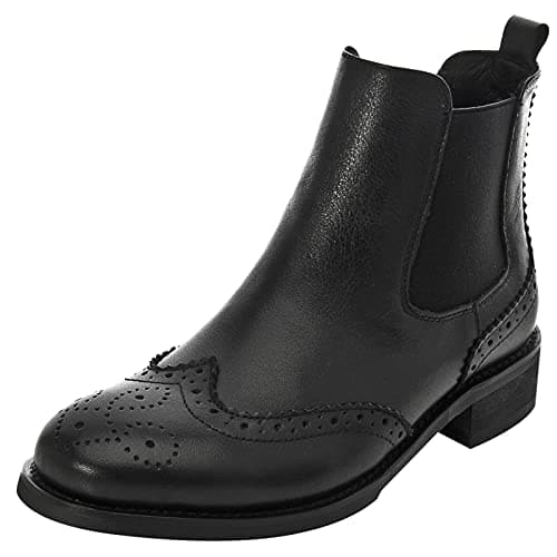 Image of rismart Women's Brogue Wingtip Ankle High Slip on Comfort Genuine Leather Chelsea Boots SN02052(black1,uk7)