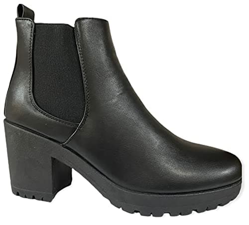 Image of sole london Womens Platform Ankle Chelsea Block Chunky HIGH Heel Ladies Shoes Boots Size 3-8 Black Pu