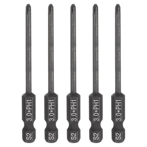 Image of sourcing map 5pcs #1 Phillips Screwdriver Bit PH1 1/4" Hex Shank 3" (75mm) Long 3mm Rod Magnetic Cross Head Drive Drill Bits S2 Steel Industrial Screw Driver Electric Power Tool, Black