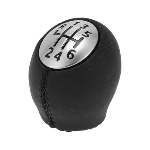 Image of TUCKBOLD 6 Speed Manual Gear Shifter Knob for Renault Megane | Front Automotive Gearbox Stick Shifter Lever Knob Black Silver Tone Plastic Faux Leather 1 Pcs