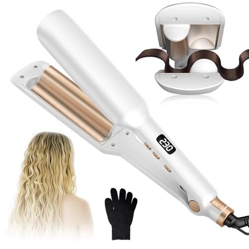 Image of UKLISS Hair Waver Crimper - Beach Waves Hair Curler, Mermaid Waver for Wavy Hair, Wave Curling Iron with 14 Adjustable Temps (120-230°C) | Lightweight & Compact Size | Double Voltage - White Gold