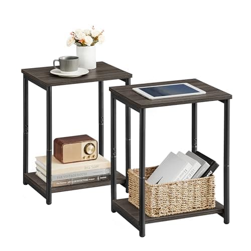 Image of VASAGLE Set of 2 Side Tables, 2-Tier Sofa Side Tables, Bedside Tables with Steel Frames, for Living Room, Bedroom, Home Office, Industrial Style, Chestnut Brown and Ink Black LET272B74
