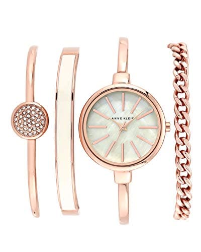 Image of Anne Klein Women's The Box Set Quartz Watch with Mother of Pearl Dial Analogue Display and Rose Gold Stainless Steel Bracelet AK/N1470RGST