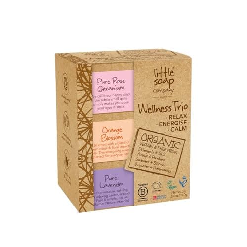 Image of Little Soap Company Organics Range - Wellness Trio Soap Gift Set (3x100g) | Vegan, Cruelty Free, No SLS or Parabens | made with Pure, Natural, Organic Essential Oils | Mothers Day Gifts for her