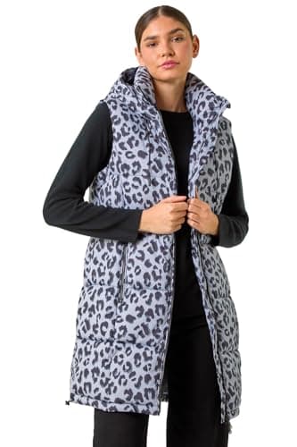 Image of Roman Quilted Gilet with Hood for Women UK Ladies Sleeveless Coat Hooded Jacket Padded Bodywarmer Winter Lightweight Warm Autumn Funnel Neck Longline Soft Bubbly Grey